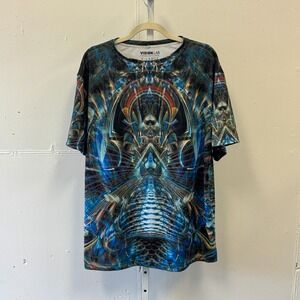 Vision Lab Jonathan Singer Art T-Shirt XL Blue Psychedelic Fractal Print Men's